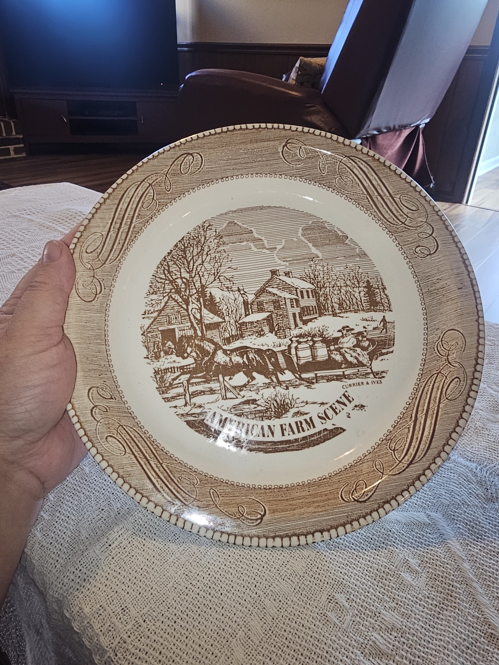 American Farm Scene Decorative 10" Pie Plate - Brown